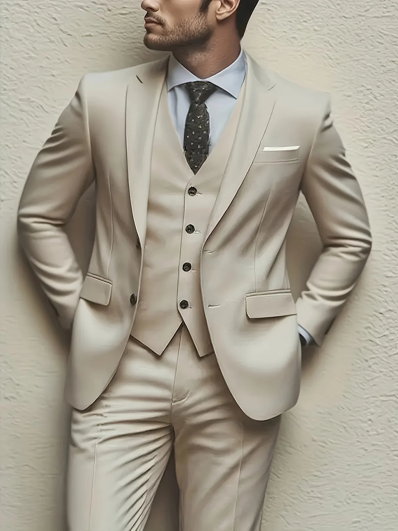 Men's 3pcs Suit Set, Jacket + Vest + Pants,