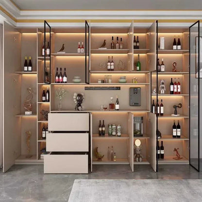 Large Modern Kitchen CabinetHutch Storage Sideboards Freestanding Kitchen Pantry with Glass Doors and Drawers