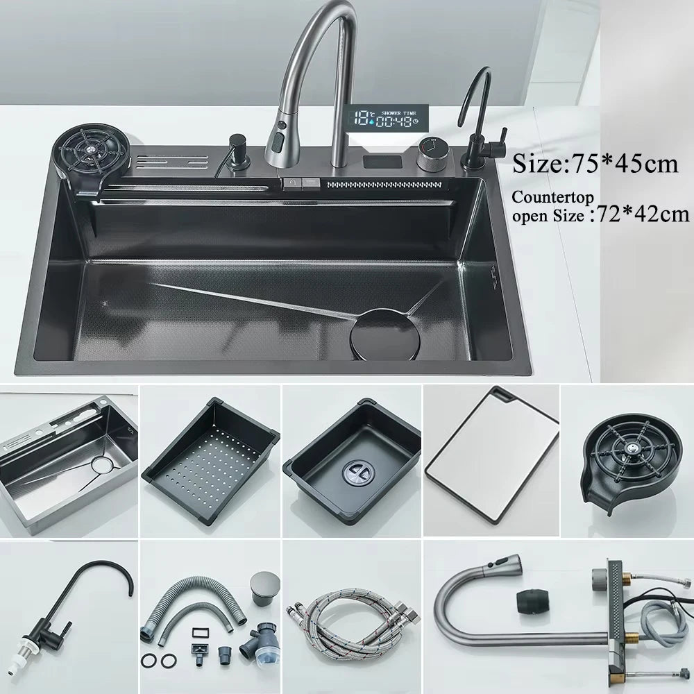 304 Stainless Steel Waterfall Kitchen Sink Large