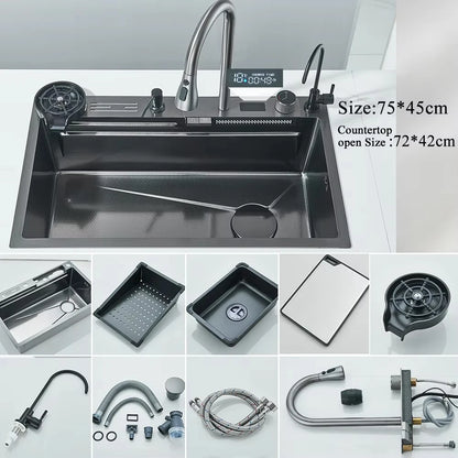 304 Stainless Steel Waterfall Kitchen Sink Large