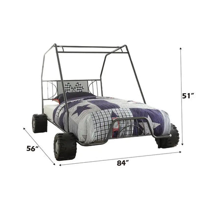 Gunmetal Finish Twin Bed with Go Kart Design