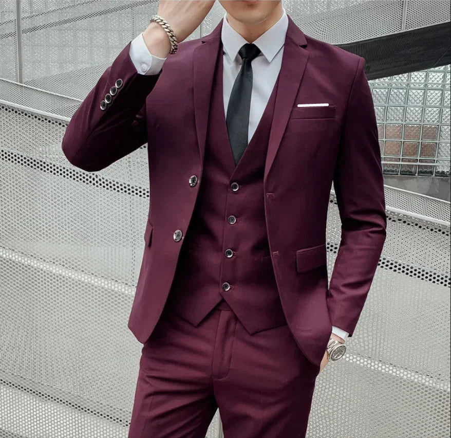 Suit (Blazer+ Vest + Trousers) Men's Fashionable Gentleman Business British Style