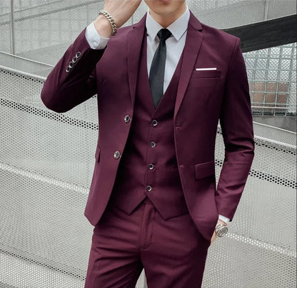 Suit (Blazer+ Vest + Trousers) Men's Fashionable Gentleman Business British Style