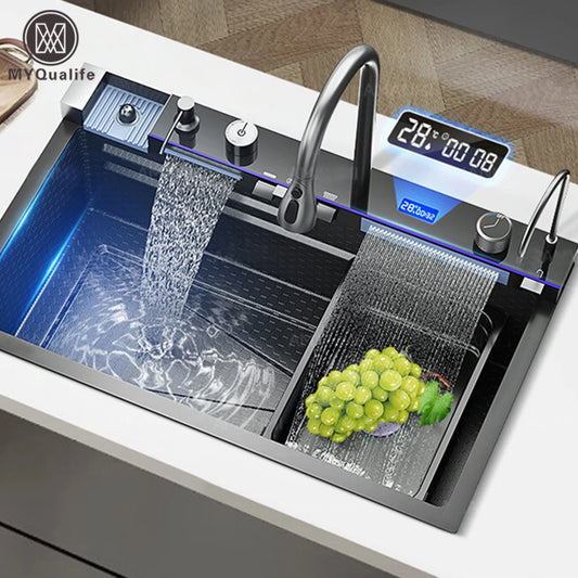 304 Stainless Steel Waterfall Kitchen Sink Large