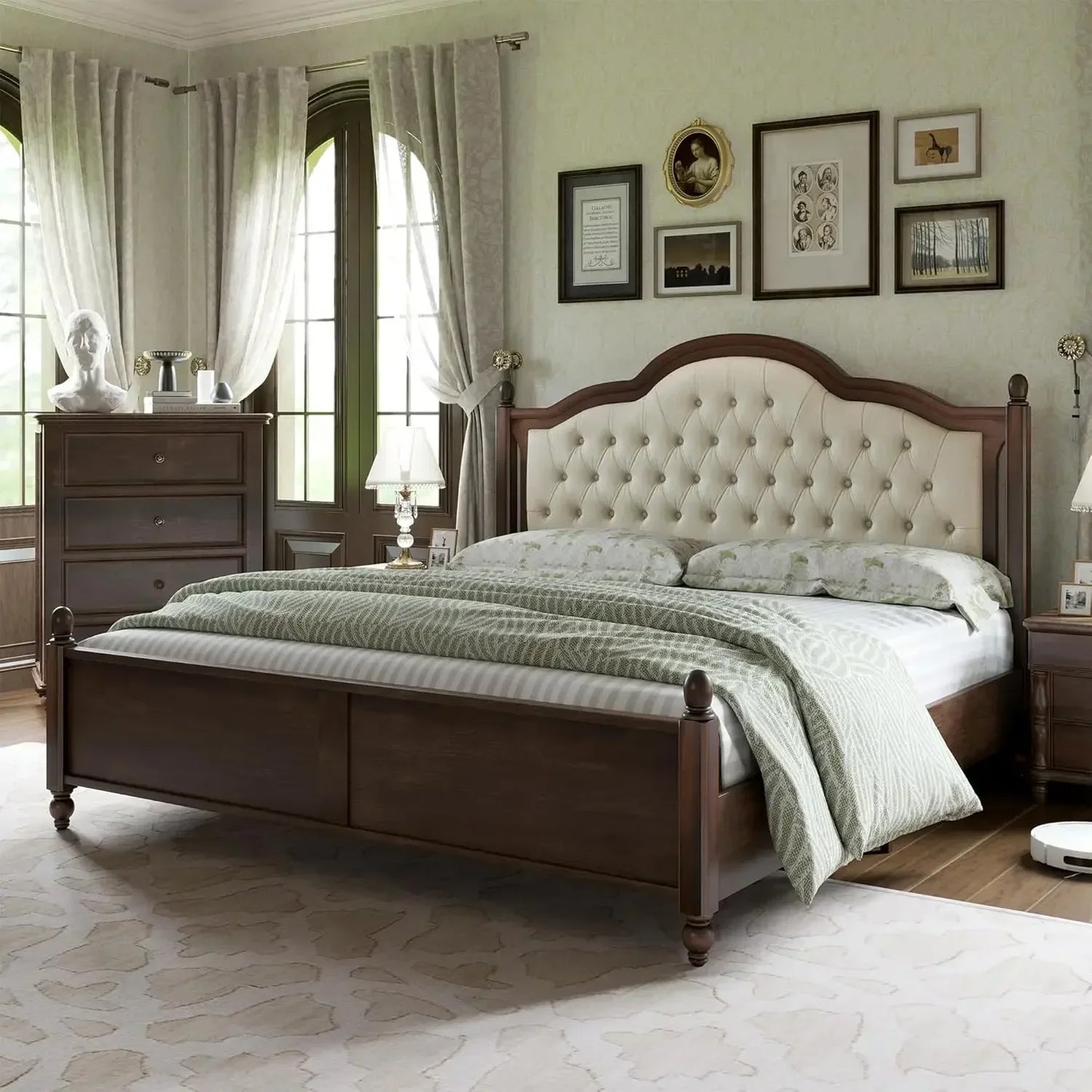 Solid Wood Bed Frame Queen Size, Transitional