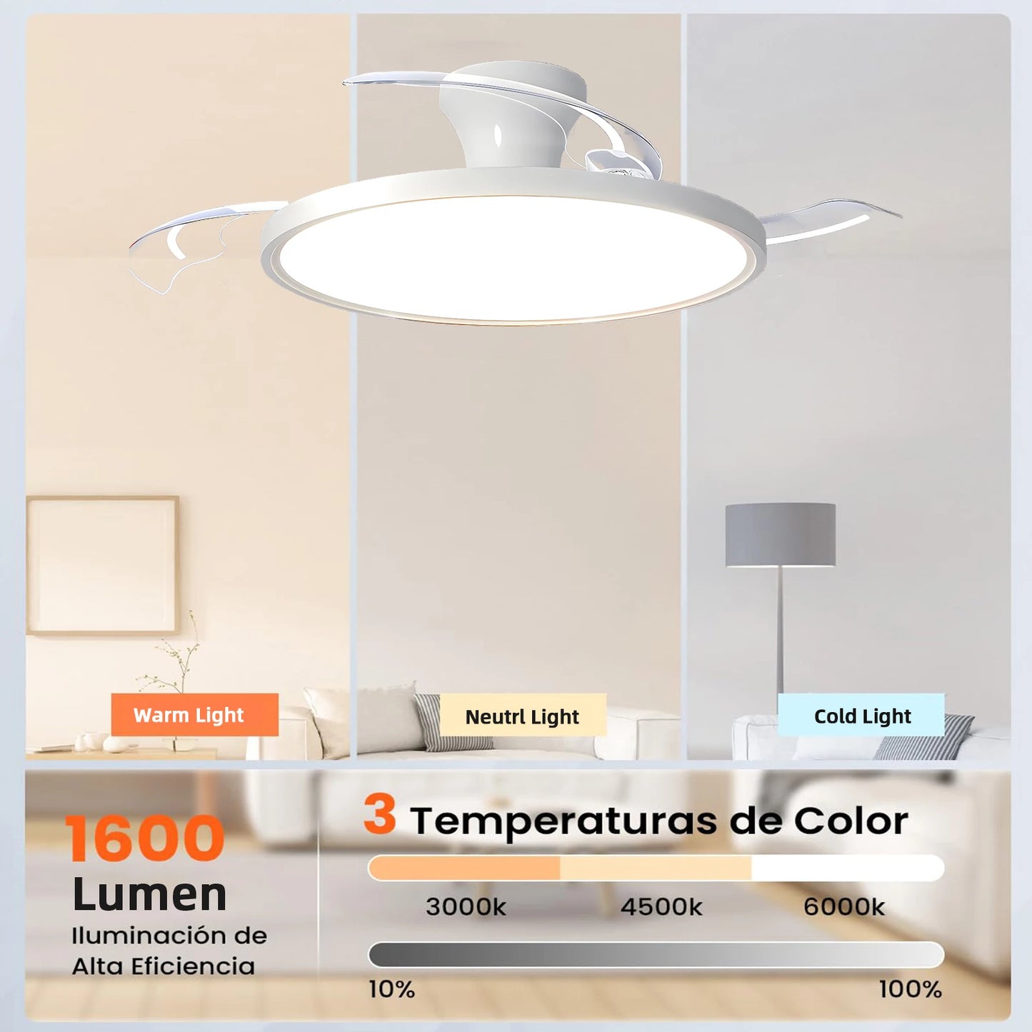 Silent Electric Fan with LED Lamp Smart Remote