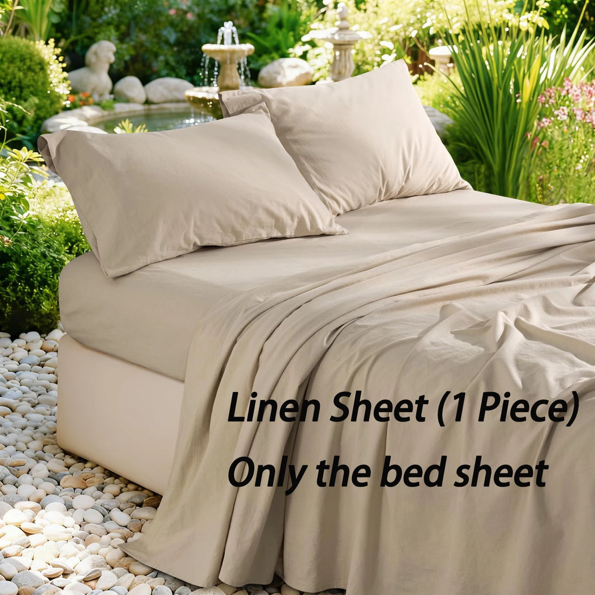 100% French Pure Linen Sheet(1 Piece), Breathable, Soft and Durable Pure Linen Sheet, Anti-Tear Linen Bed Sheets for All Seasons
