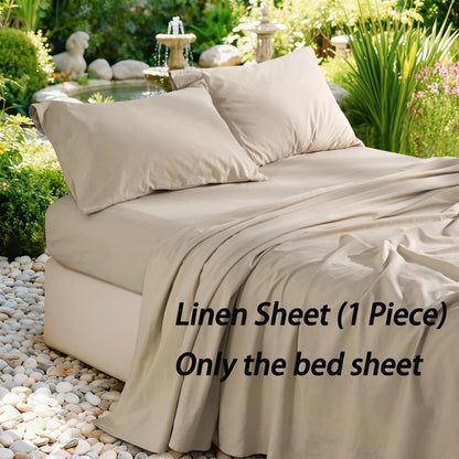 100% French Pure Linen Sheet(1 Piece), Breathable, Soft and Durable Pure Linen Sheet, Anti-Tear Linen Bed Sheets for All Seasons
