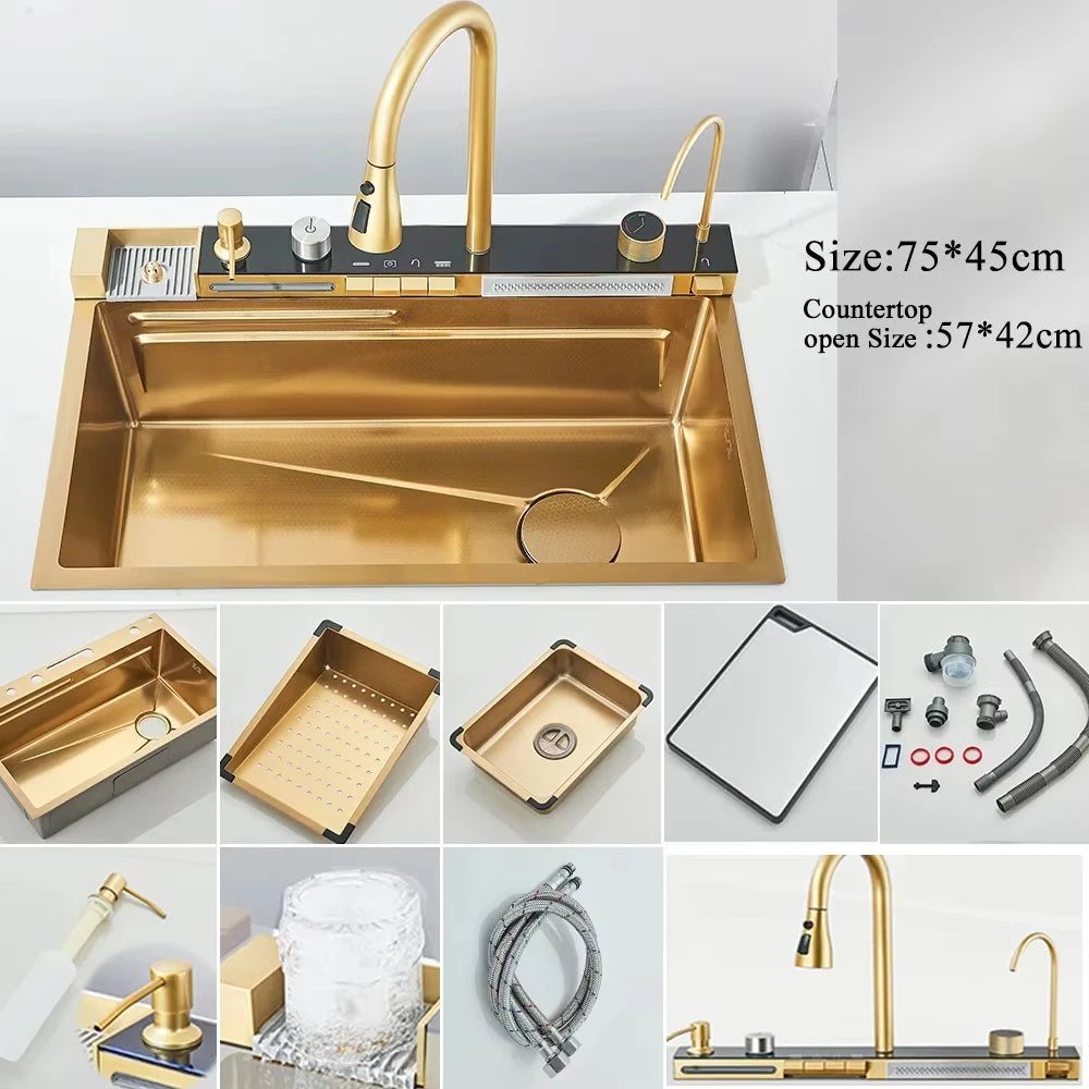 304 Stainless Steel Waterfall Kitchen Sink Large