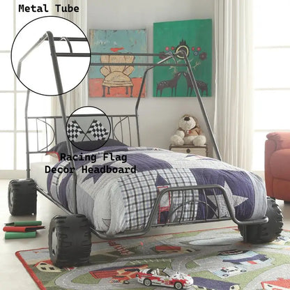 Gunmetal Finish Twin Bed with Go Kart Design