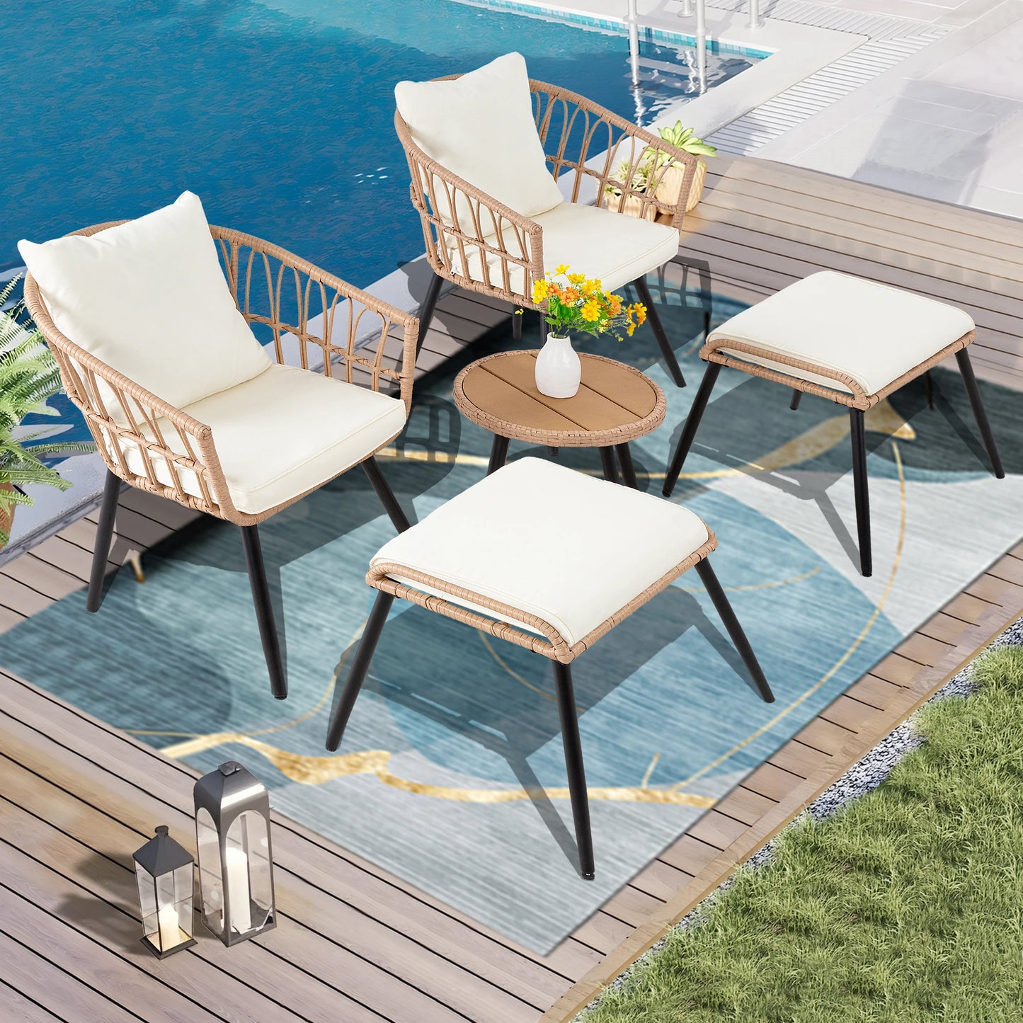 5 Piece Patio Furniture Set, Outdoor Wicker