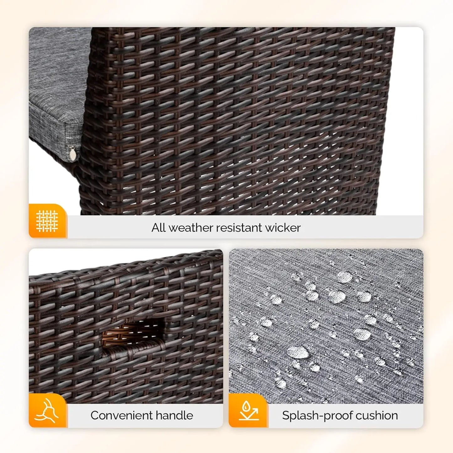 3 PCS Wicker Outdoor Patio Bistro Set, Patio