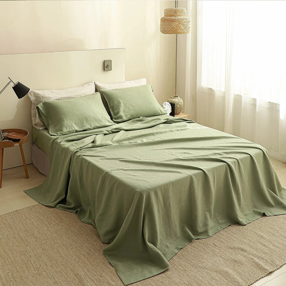 Pure 100% Linen Flat Sheet Moisture Absorbent All Season Linen Bed Sheet Various Sizes Solid Color 1 Piece Linen Flat Sheet Only