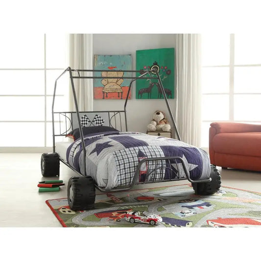 Gunmetal Finish Twin Bed with Go Kart Design