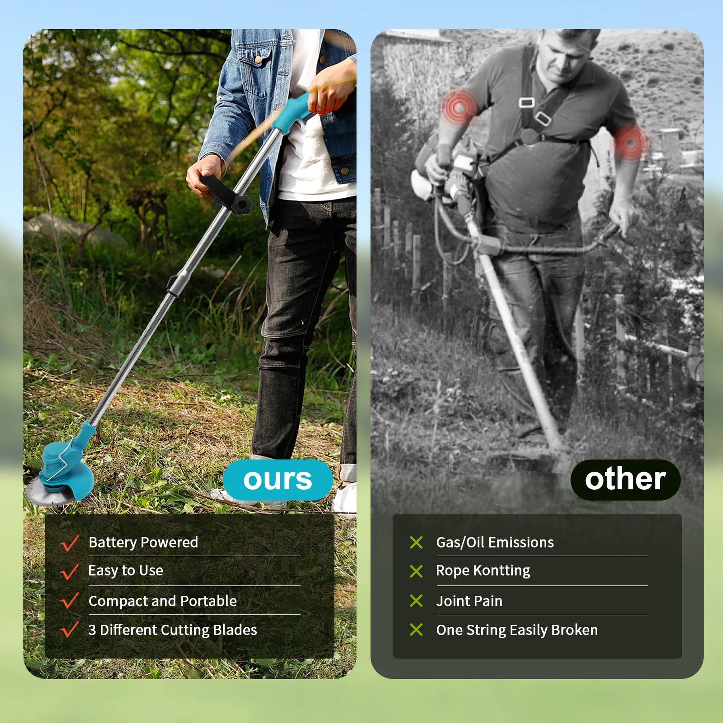 Cordless Lawn Mower Electric Grass Trimmer 12V