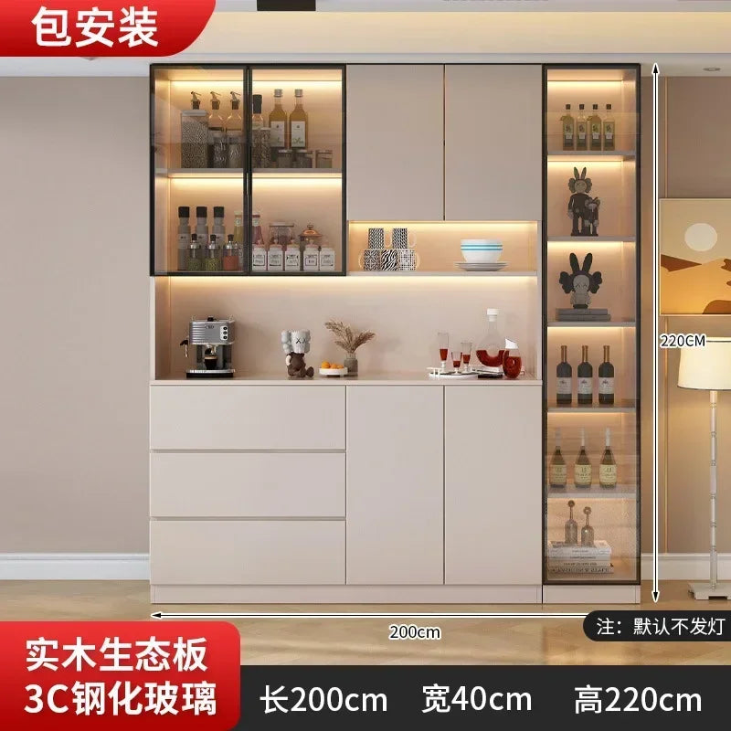 Large Modern Kitchen CabinetHutch Storage Sideboards Freestanding Kitchen Pantry with Glass Doors and Drawers