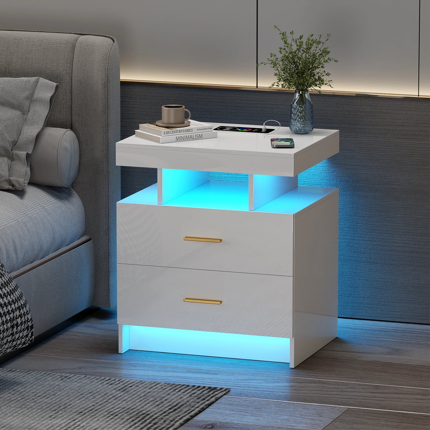 JDPAG LED Nightstand, RGB Black Night Stand