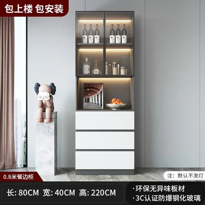 Large Modern Kitchen CabinetHutch Storage Sideboards Freestanding Kitchen Pantry with Glass Doors and Drawers