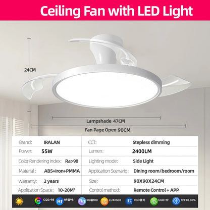 Silent Electric Fan with LED Lamp Smart Remote