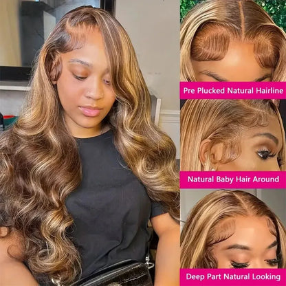 Body Wave Highlight Wigs Human Hair 13x6