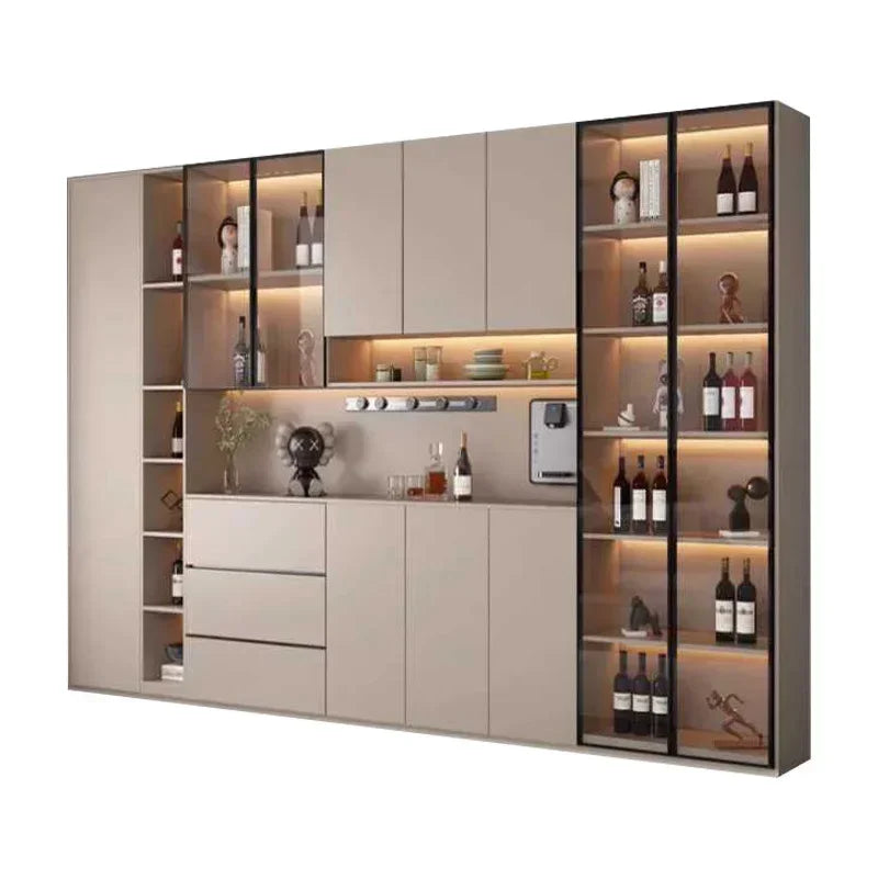 Large Modern Kitchen CabinetHutch Storage Sideboards Freestanding Kitchen Pantry with Glass Doors and Drawers