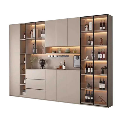 Large Modern Kitchen CabinetHutch Storage Sideboards Freestanding Kitchen Pantry with Glass Doors and Drawers