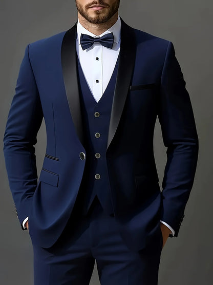 Men's 3pcs Suit Set, Jacket + Vest + Pants,