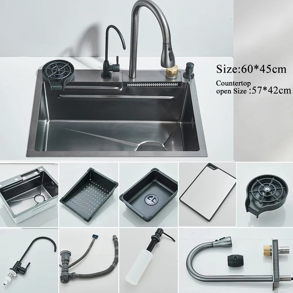 304 Stainless Steel Waterfall Kitchen Sink Large