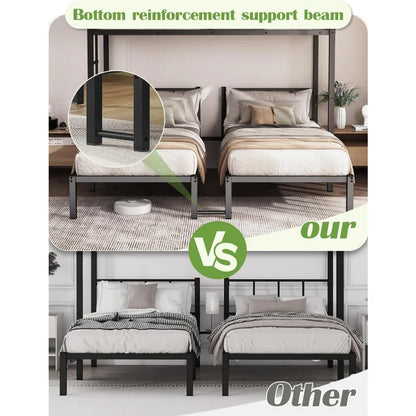 Over Twin  Bunk Beds for 3, Triple Bunk