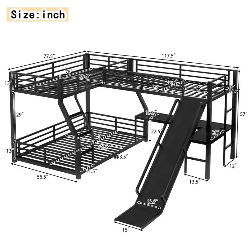 L-Shaped Twin over Full Bunk Bed  Loft