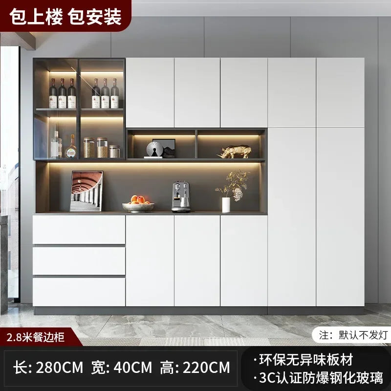 Large Modern Kitchen CabinetHutch Storage Sideboards Freestanding Kitchen Pantry with Glass Doors and Drawers
