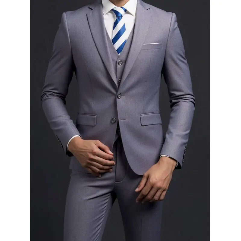 Suit (Blazer+ Vest + Trousers) Men's Fashionable Gentleman Business British Style