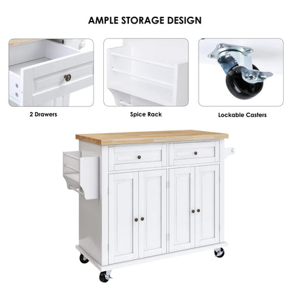 Kitchen Island on Wheels with Storage Cabinets