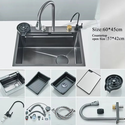 304 Stainless Steel Waterfall Kitchen Sink Large