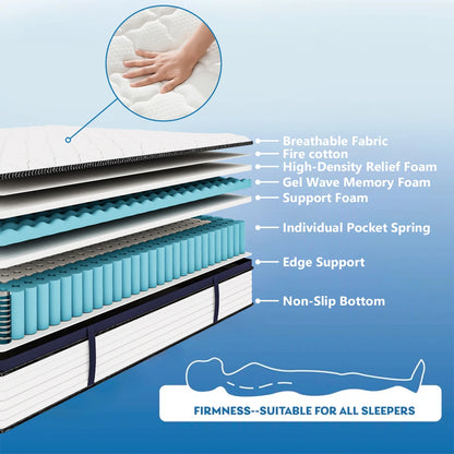 Queen Size Mattress Gel Memory Foam Mattress ,