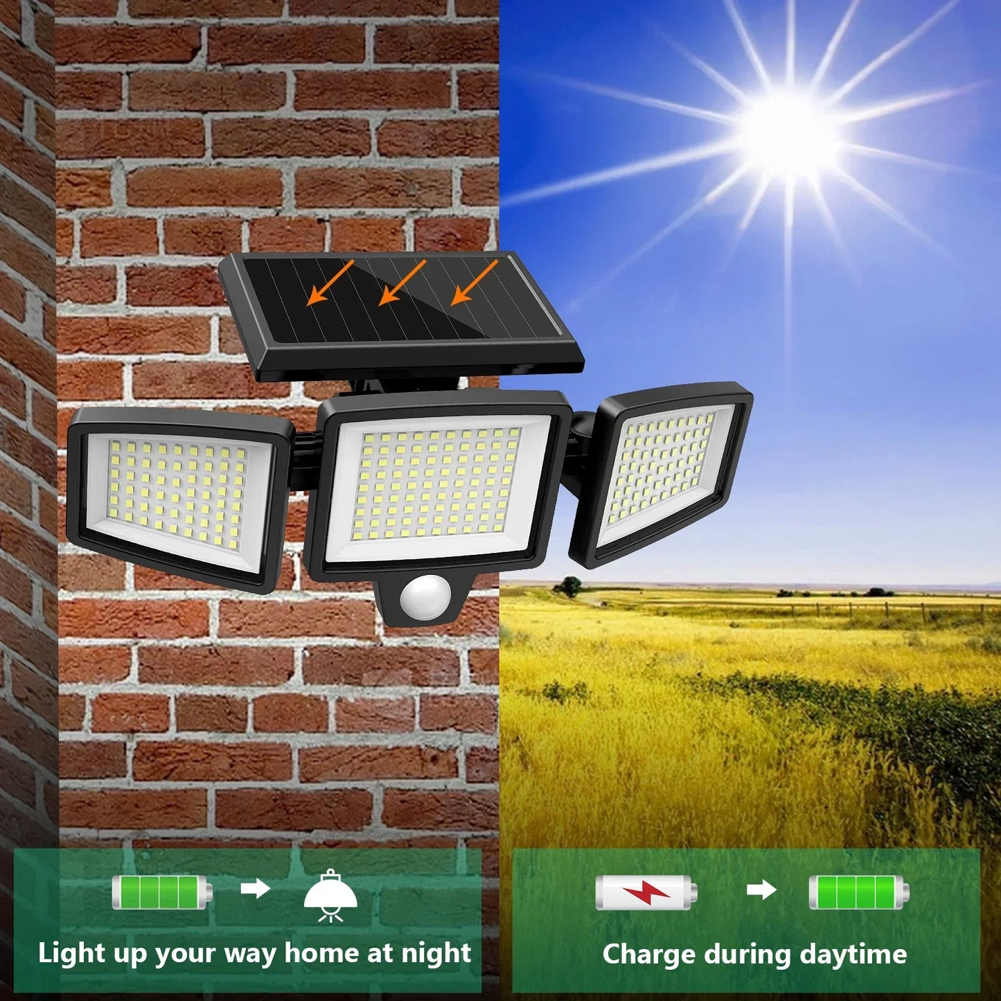 (5/4/3/2/1 pcs) 3-Head Solar Outdoor