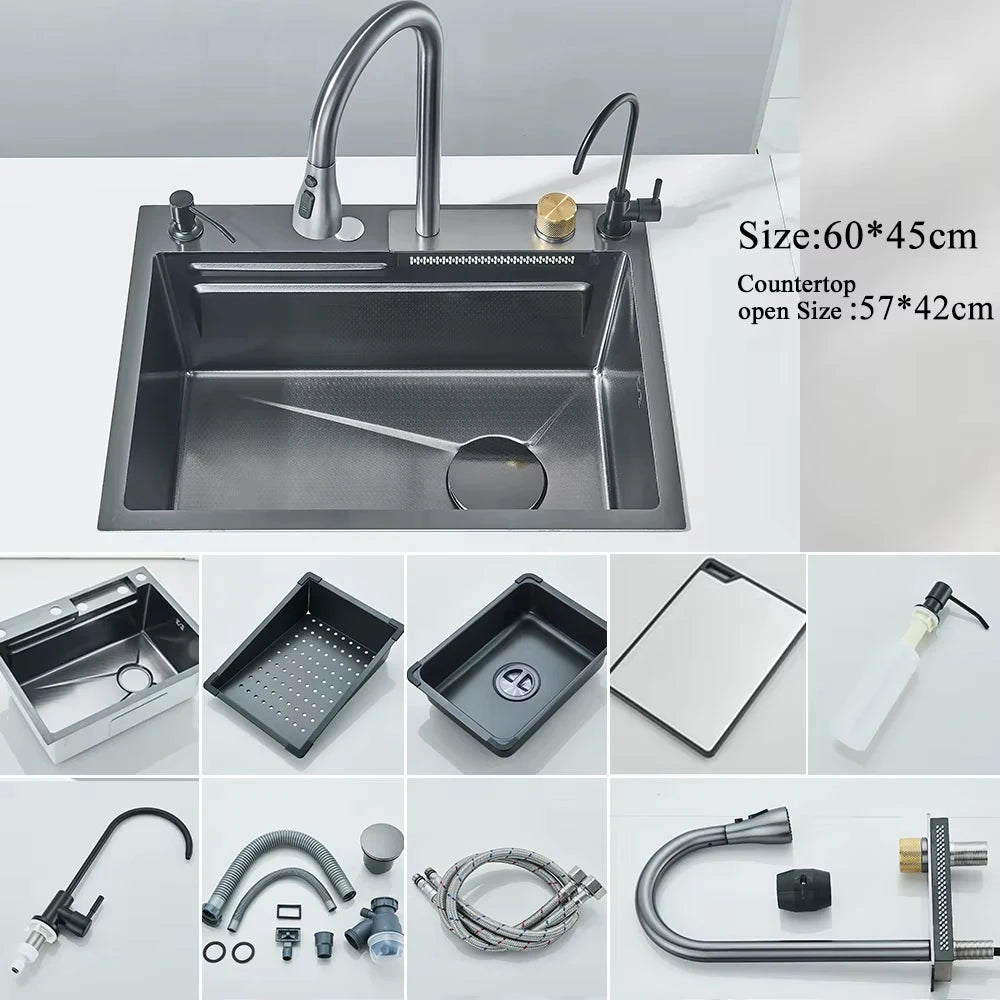 304 Stainless Steel Waterfall Kitchen Sink Large
