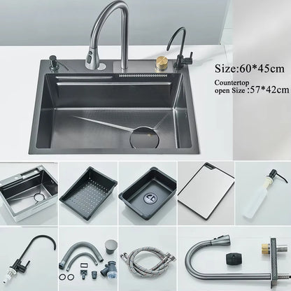 304 Stainless Steel Waterfall Kitchen Sink Large