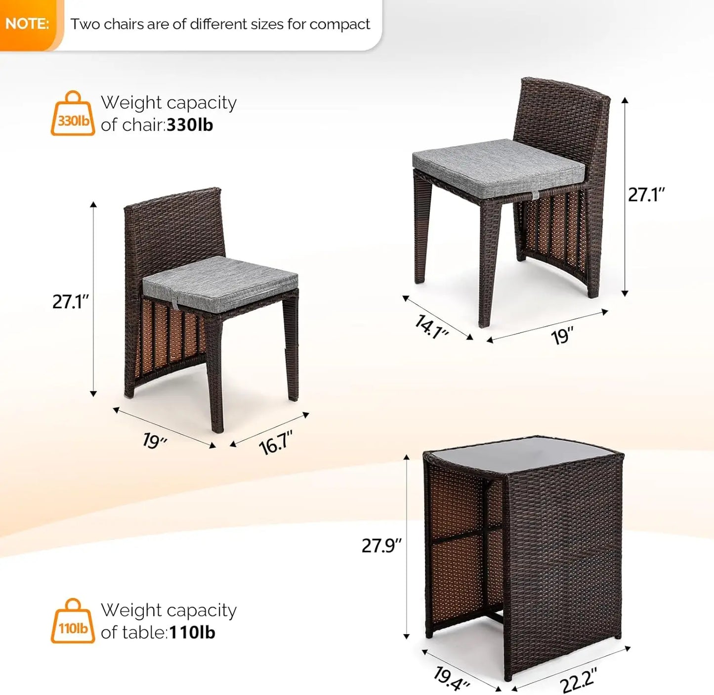 3 PCS Wicker Outdoor Patio Bistro Set, Patio