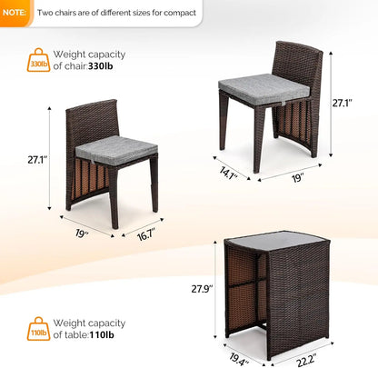 3 PCS Wicker Outdoor Patio Bistro Set, Patio