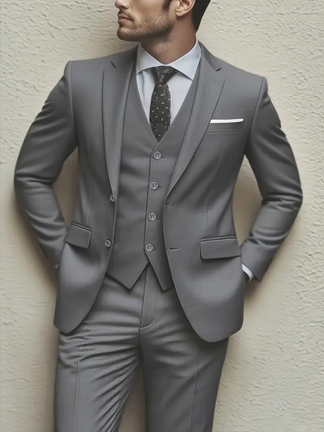 Men's 3pcs Suit Set, Jacket + Vest + Pants,
