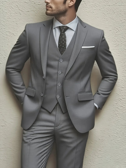 Men's 3pcs Suit Set, Jacket + Vest + Pants,