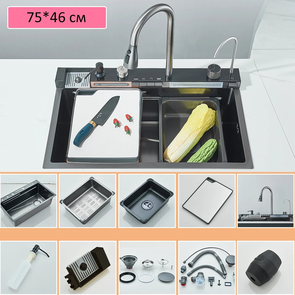 304 Waterfall Kitchen Sink 60*45cm Stainless Steel