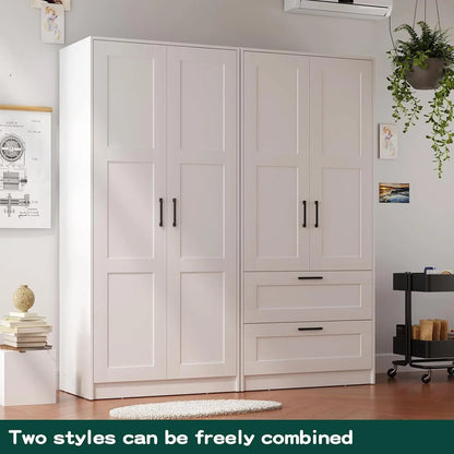 Wood White Wardrobe Closet with 2 Doors