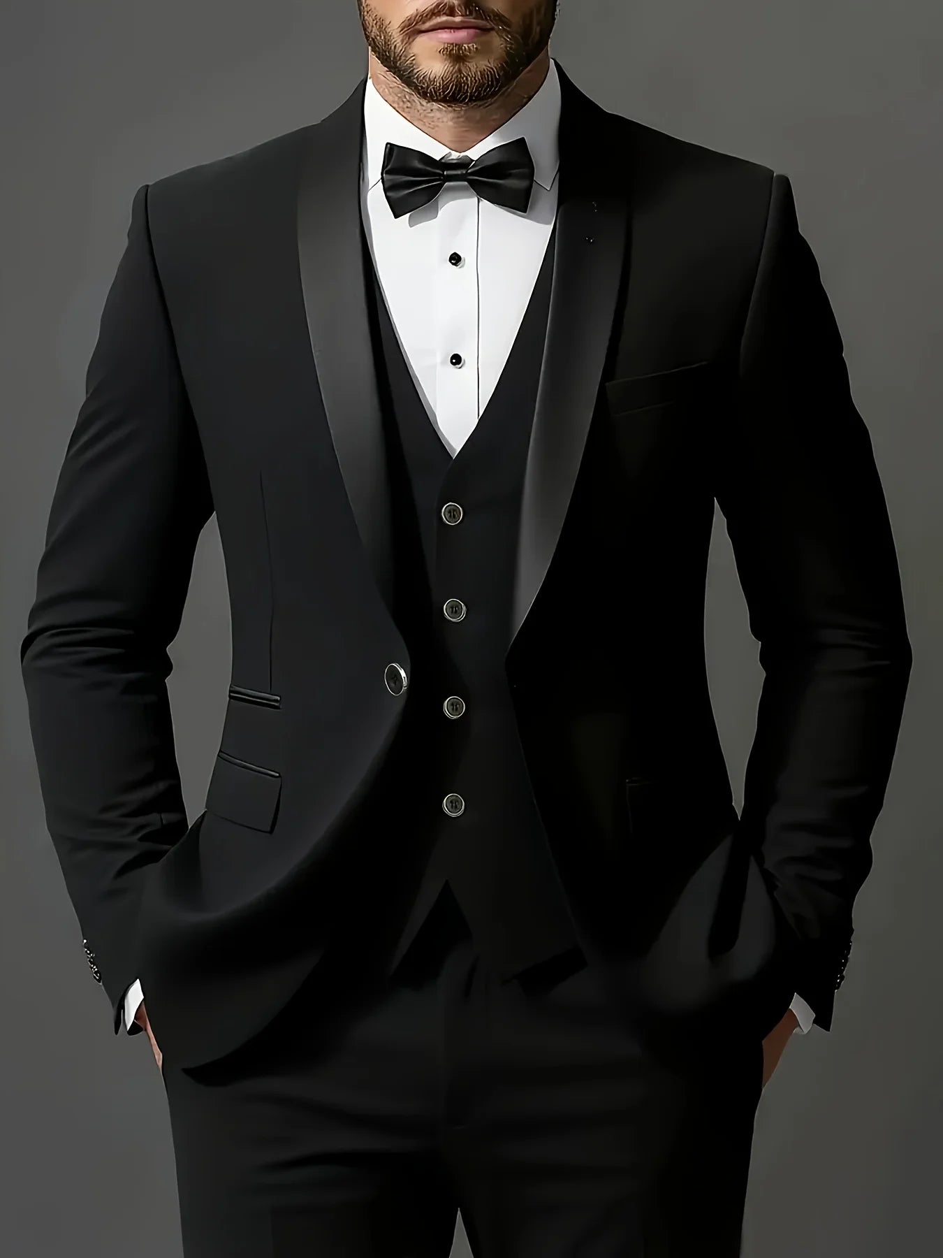Men's 3pcs Suit Set, Jacket + Vest + Pants,