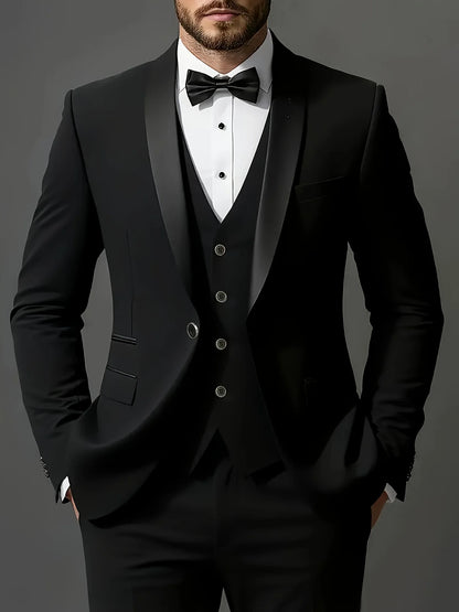 Men's 3pcs Suit Set, Jacket + Vest + Pants,