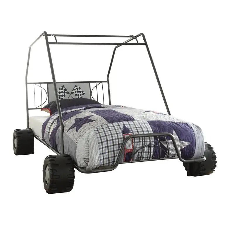 Gunmetal Finish Twin Bed with Go Kart Design