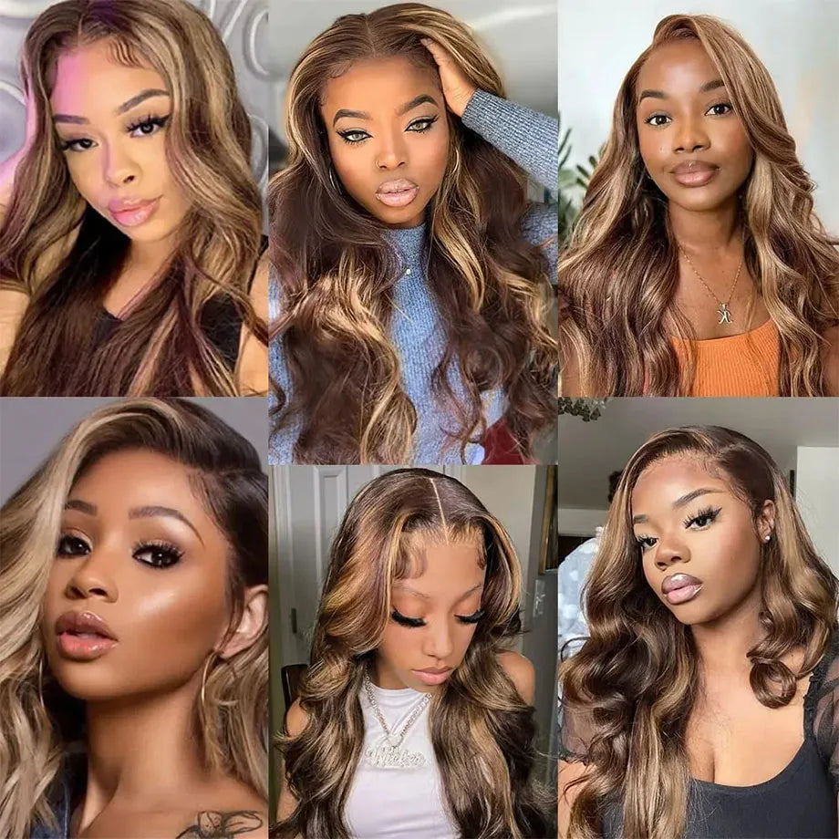 Body Wave Highlight Wigs Human Hair 13x6
