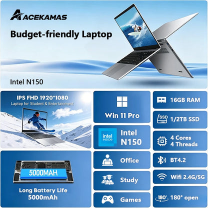 New Laptop Gaming Intel N150 Windows 11 Pro 16GB RAM 1TB 2TB SSD Computer PC 1920*1080 HD Office Study 14.1" Laptops Notebook PC