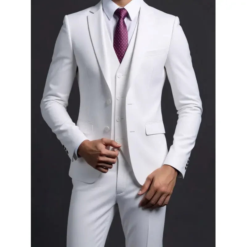 Suit (Blazer+ Vest + Trousers) Men's Fashionable Gentleman Business British Style